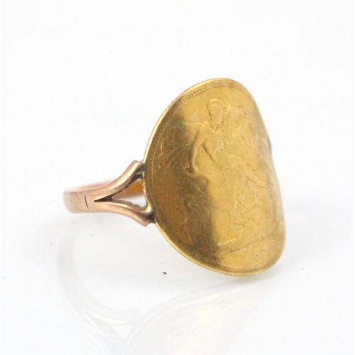 118 - A Victorian half sovereign mounted ring, dated 1898, mounted upon associated yellow metal shank, sta... 