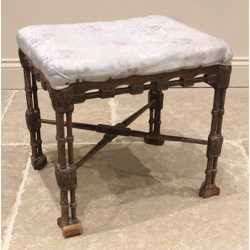 721 - A Chinese Chippendale style mahogany dressing stool, early 19th century, the upholstered seat upon r... 