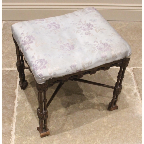 721 - A Chinese Chippendale style mahogany dressing stool, early 19th century, the upholstered seat upon r... 