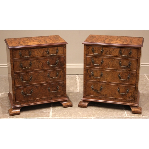 740 - A pair of figured walnut chests, early 20th century and later constructed, each formed with four gra... 