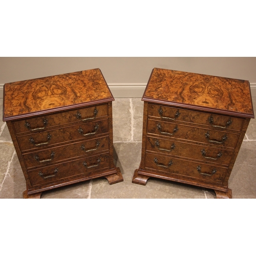 740 - A pair of figured walnut chests, early 20th century and later constructed, each formed with four gra... 