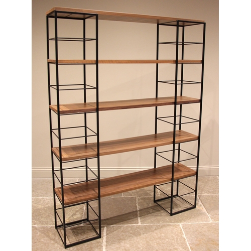 766 - A Heal's tower shelving rack, comprising two powder coated metal modules, each 200cm H x 35cm Sq, al... 