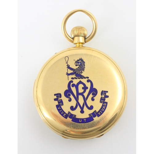 78 - An early 20th century Lund and Blockley 18ct yellow gold half hunter chiming pocket watch, the circu... 