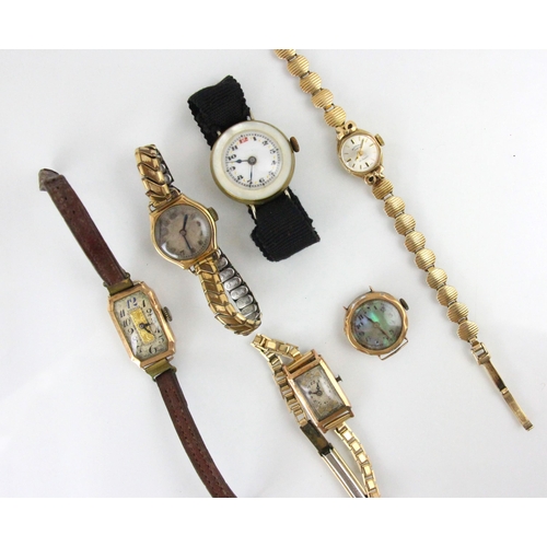 81 - A group of early 20th century ladies yellow metal cased wristwatches, including a yellow metal Rotar... 