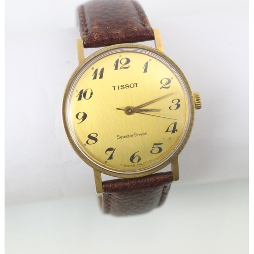 82 - A yellow metal cased Tissot SeaStar Seven wristwatch, the gold coloured dial with Arabic numerals, s... 