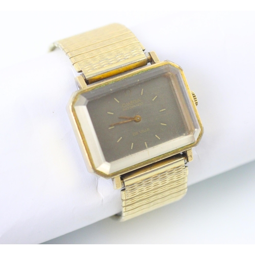 85 - An Omega Automatic DeVille gold plated dress watch, the dial of square canted corner detail with bat... 