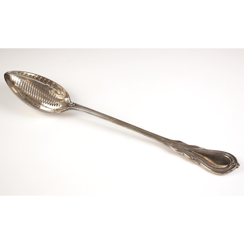 69 - A silver plated Lily pattern straining spoon, possibly Elkington and Co, the bowl of the spoon with ... 