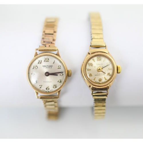 76 - A 9ct yellow gold Waltham ladies wristwatch, the circular dial with Arabic numerals, set to plain po... 