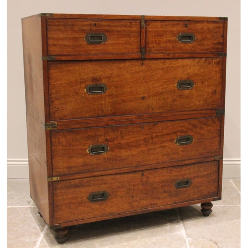 720 - A mahogany and brass bound two section campaign chest, mid to late 19th century, formed with two sho... 