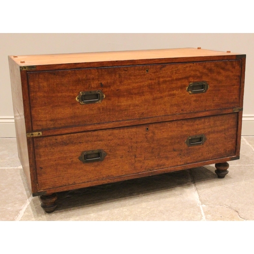 720 - A mahogany and brass bound two section campaign chest, mid to late 19th century, formed with two sho... 