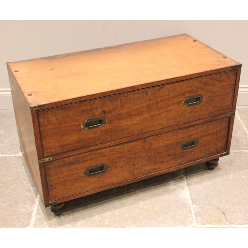 720 - A mahogany and brass bound two section campaign chest, mid to late 19th century, formed with two sho... 