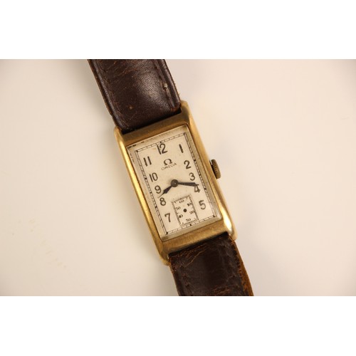 77 - An early 20th century Omega wristwatch, the rectangular dial with Arabic numerals and subsidiary dia... 