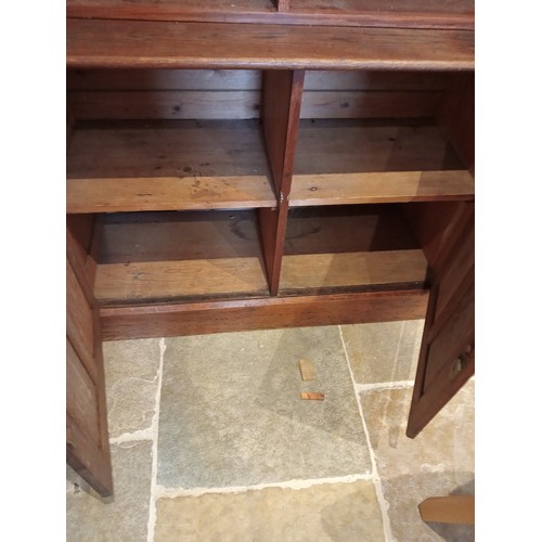 746 - An early 20th century large oak specimen display cabinet/bookcase, originally from Exeter museum, th... 