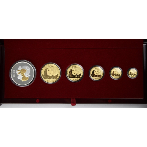 100 - China, China Panda Gold and Lunar Premium set, 2011, comprising: 500 Yuan, 200 Yuan, 100 Yuan, 50 Yu... 