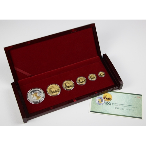 100 - China, China Panda Gold and Lunar Premium set, 2011, comprising: 500 Yuan, 200 Yuan, 100 Yuan, 50 Yu... 