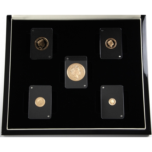 119 - Elizabeth II (1952-2022), Queen Victoria 200th Anniversary Sovereign Five Coin Set, 2019, Proof, Gib... 