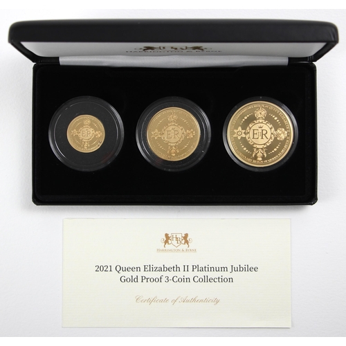 126 - Elizabeth II (1952-2022), Queen Elizabeth Platinum Jubilee Gold Proof Three Coin Collection, 2021, S... 