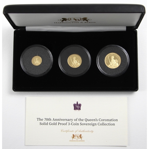 131 - Elizabeth II (1952-2022), The 70th Anniversary of The Queens Coronation Gold Proof Three Coin Sovere... 