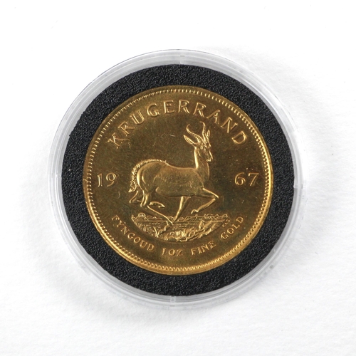 132 - South Africa, 1oz Krugerrand, 1967, President Kruger and Springbok reverse, encapsulated and cased