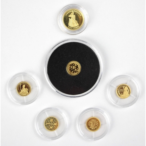 33 - Five 24 carat gold 0.50g proof coins, comprising; 2020 centenary of The Unknown Soldier, 2021 Queen'... 