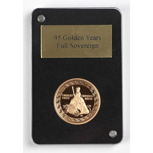 57 - Elizabeth II (1952-2022), Full Sovereign, 2021, 95 Golden Years Proof, Gibraltar, encapsulated and c... 