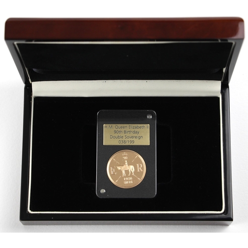 66 - Elizabeth II (1952-2022), £2 90th Birthday Double Sovereign, 2016, proof, 038/199, London Mint, Quee... 