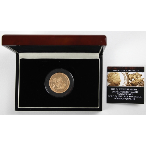 84 - Elizabeth II (1952-2022), £5 Quintuple, 2017, 200th Anniversary Proof, London Mint, Fifth portrait a... 