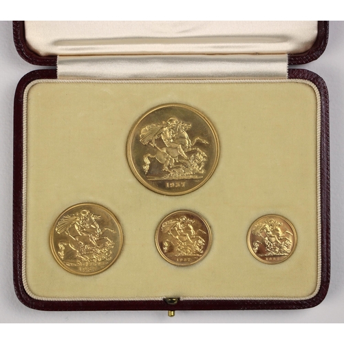 92 - George VI (1936-1952), Official Specimen Set, 1937, comprising: Quintuple Sovereign, Double Sovereig... 