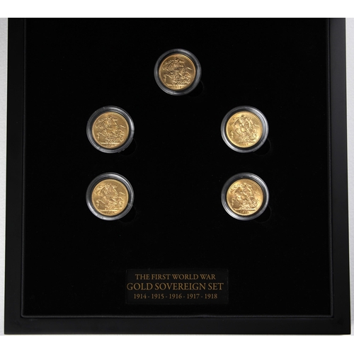 95 - George V (1911-1936), The First World War Gold Sovereign Set, comprising: 1914, London Mint, 1915, S... 