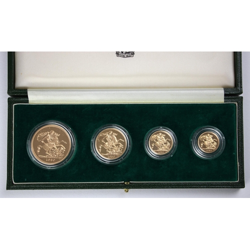 96 - Elizabeth II (1952-2022), Four Gold Proof Coin Set, 1980, London mint, comprising: £5 Quintuple, £2,... 