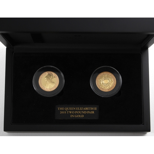 108 - Elizabeth II (1952-2022), The Queen Elizabeth II £2 Pair in Gold Set, 2015, Proof, encapsulated, cas... 