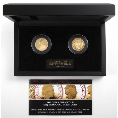 108 - Elizabeth II (1952-2022), The Queen Elizabeth II £2 Pair in Gold Set, 2015, Proof, encapsulated, cas... 