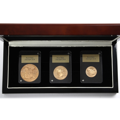 116 - Elizabeth II (1952-2022) The Royal Baby Three gold Coin Set, 2018, Proof, Gibraltar, comprising; £5 ... 