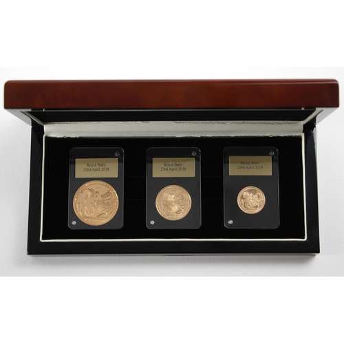 116 - Elizabeth II (1952-2022) The Royal Baby Three gold Coin Set, 2018, Proof, Gibraltar, comprising; £5 ... 