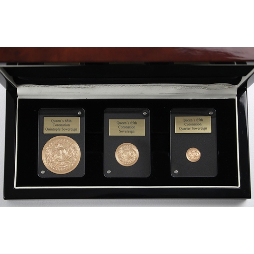 117 - Elizabeth II (1952-2022), The Official Coronation 65th Anniversary Three Gold Coin Set, 2018, Proof,... 