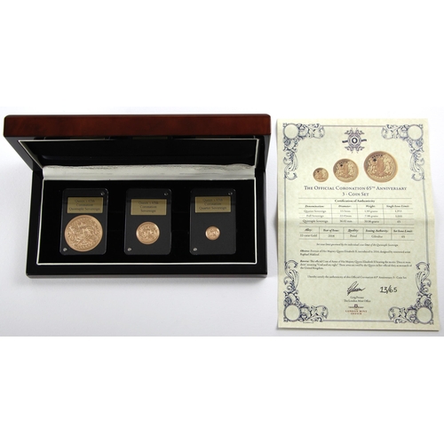 117 - Elizabeth II (1952-2022), The Official Coronation 65th Anniversary Three Gold Coin Set, 2018, Proof,... 