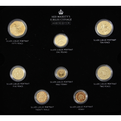 149 - Her Majesty's Jubilee Coinage, Diamond Edition Gold Plated Coin Set, encapsulated, cased, with The L... 