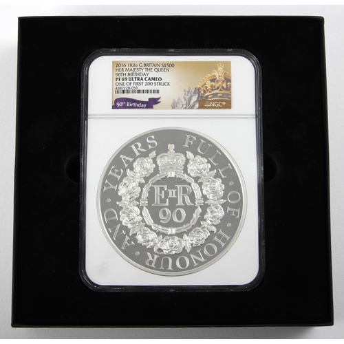 159 - Elizabeth II (1952-2022), 90th Birthday 1kg £500, 2016, One of First 200 Struck, encapsulated and ca... 