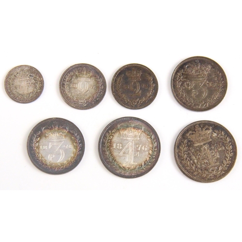 169 - Victoria (1837-1901) silver maundy set, 1876, comprising: 4d, 3d, 2d, 1d, and a 1872 set, 4d, 3d, 2d