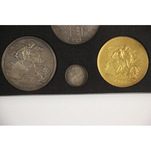 87 - Victoria (1837-1901), Specimen Set, 1887, comprising: Quintuple Sovereign, Double Sovereign, Full So... 