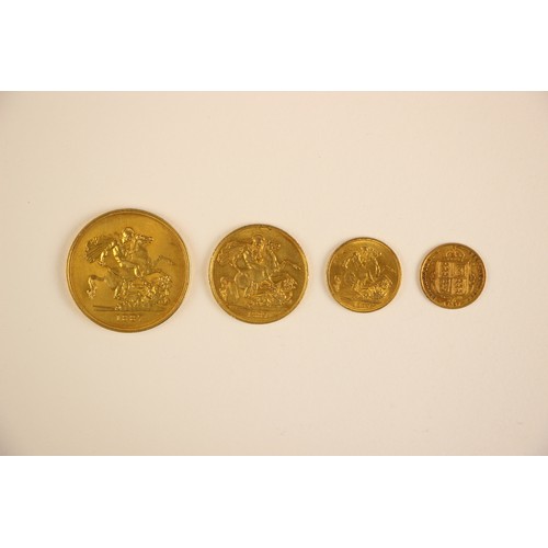 88 - Victoria (1837-1901), 1887 Set, comprising: Quintuple Sovereign, Double Sovereign, Full Sovereign, H... 