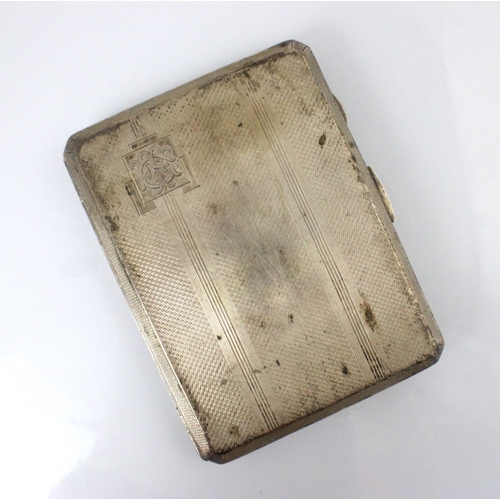 105 - A George VI silver cigarette case, John Rose, Birmingham 1941, of rectangular shape with engine turn... 