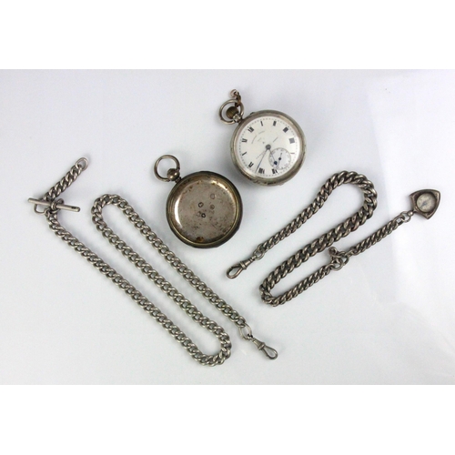 135 - A George V silver cased open faced pocket watch, the white enamel dial with lettering 'Meridian leve... 