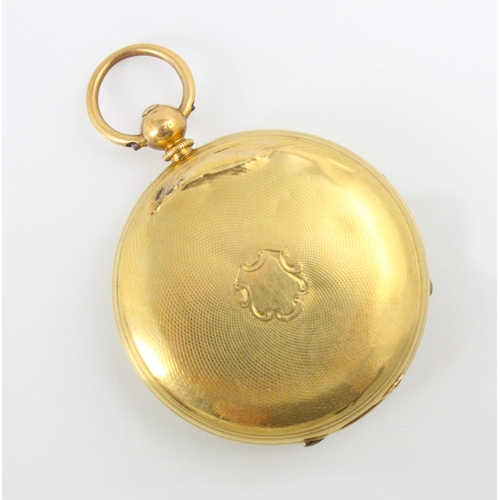 143 - A 19th century 18ct yellow gold open faced pocket watch, the white enamel dial with Roman numerals a... 