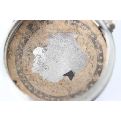 150 - A 19th century silver verge pair cased pocket watch, the circular white enamel dial with Roman numer... 