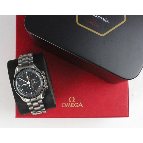 151 - An Omega Speedmaster professional 50th anniversary moon  wrist watch, the circular black dial with b... 