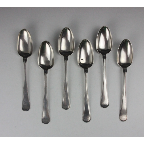 17 - A set of six 19th century fiddle and thread style white metal table spoons, engraved to the reverse ... 