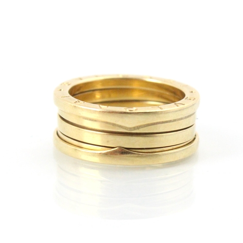 185 - A Bulgari 'B.Zero' yellow gold ring, the raised sides engraved 'Bvlgari' with adjustable centre, sta... 