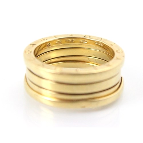 185 - A Bulgari 'B.Zero' yellow gold ring, the raised sides engraved 'Bvlgari' with adjustable centre, sta... 