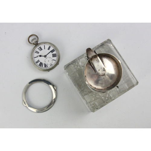 22 - An Edwardian silver mounted combination desk inkwell and pocket watch stand, John Charles Grinsell, ... 